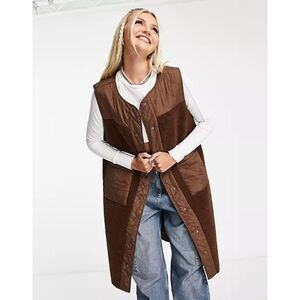 NWT Noisy May Brown Longline Mixed Quilted Teddy Vest Size MEDIUM